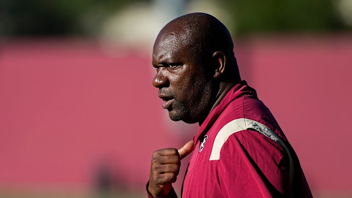 FSU Running Backs Coach David Johnson directs drills during practice Thursday, Sept. 1, 2022 in