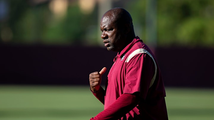 FSU Running Backs Coach David Johnson directs drills during practice Thursday, Sept. 1, 2022 in