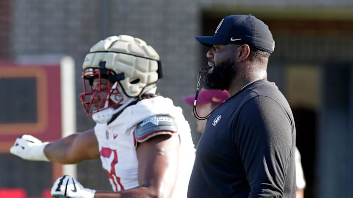 FSU Offensive Line Coach Alex Atkins during practice on Tuesday, Aug. 2, 2022 in Tallahassee, Fla.

Fsu 02