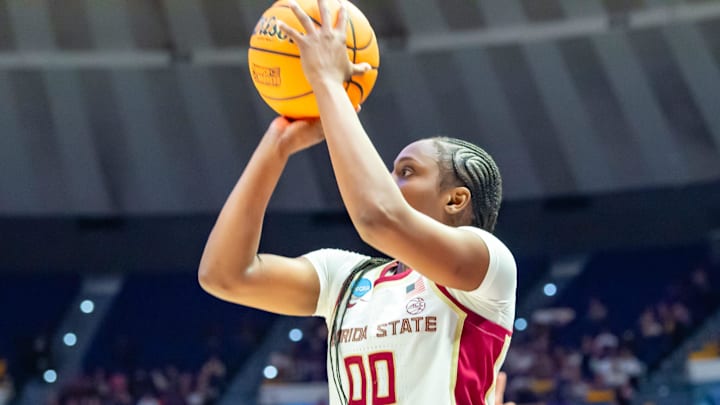 Ta’Niya Latson 00, George Mason takes on Florida State in the NCAA Womens Basketball Tournament in Baton Rouge, LA. Feb 25, 2025
