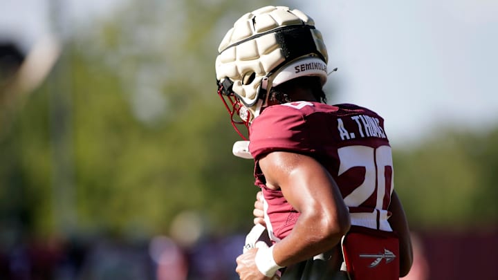 FSU freshman defensive back Azareye'h Thomas (20) practices on Tuesday, Aug. 2, 2022 in Tallahassee, Fla.

Fsu 04