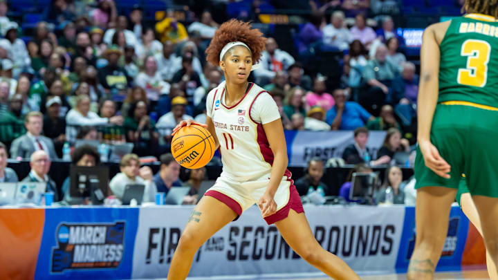 Sydney Bowles 11, George Mason takes on Florida State in the NCAA Womens Basketball Tournament in Baton Rouge, LA. Feb 25, 2025