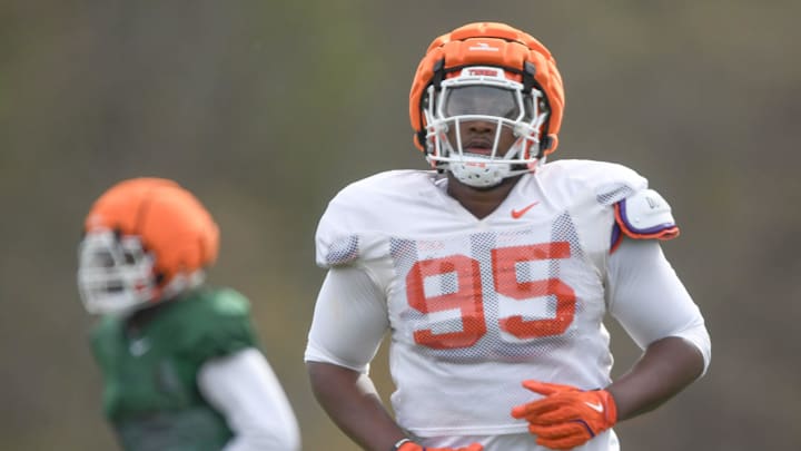 Clemson defensive tackle Amare Adams (95) during Spring Practice in Clemson, S.C. Monday, March 24, 2025.