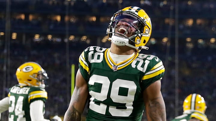 Green Bay Packers cornerback Rasul Douglas (29) celebrates a defensive stop against the Minnesota Vikings during their football game on Sunday, January, 1, 2023 at Lambeau Field in Green Bay, Wis. Wm. Glasheen USA TODAY NETWORK-Wisconsin

Apc Packers Vs Vikings 1579 010123 Wag