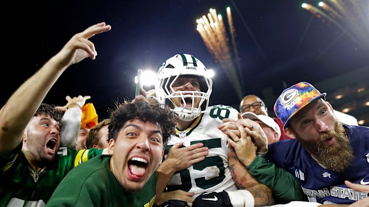 Green Bay Packers tight end Tucker Kraft (85) celebrates a touchdown against the Washington Commanders on Thursday, September 11, 2025, at Lambeau Field in Green Bay, Wis. The Packers defeated the Commanders 27-18.
Wm. Glasheen USA TODAY NETWORK-Wisconsin