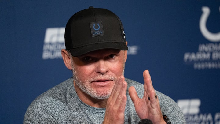 Indianapolis Colts general manager Chris Ballard speaks with the media