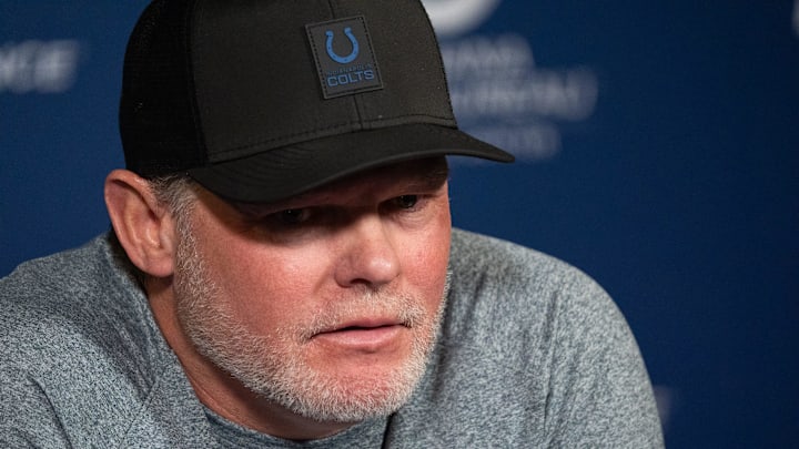 Indianapolis Colts general manager Chris Ballard speaks with the media
