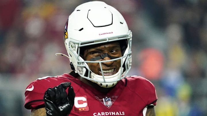 Dec 13, 2021; Glendale, Arizona, USA; Arizona Cardinals wide receiver DeAndre Hopkins (10) reacts to