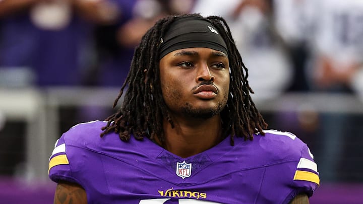 Minnesota Vikings EDGE defender Dallas Turner looks on.