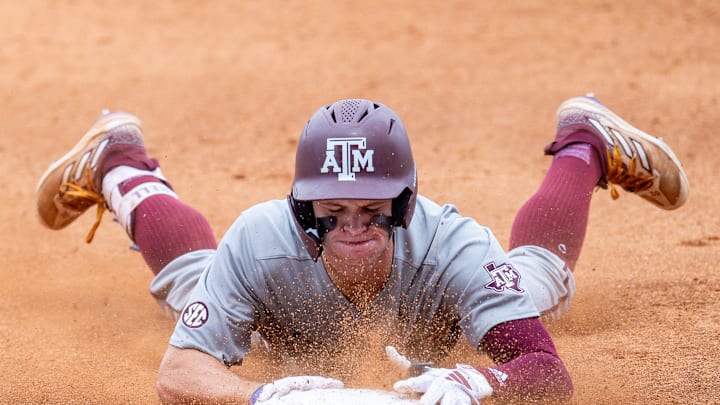 Aggies outfielder Caden Sorrell 13 slides into third as The LSU Tigers take on Texas A & M. Sunday, May 5, 2024. Aggies outfielder Caden Sorrell 13 slides into third as The LSU Tigers take on Texas A & M. Sunday, May 5, 2024.