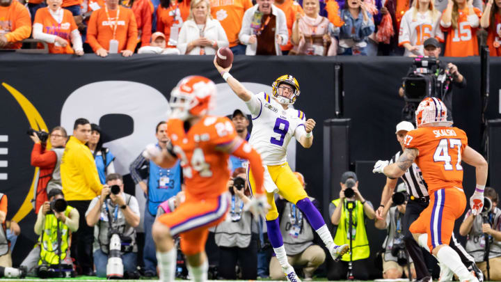 Then-LSU quarterback Joe Burrow (9) throws a pass as the LSU Tigers take on the Clemson Tigers in the 2020 College Football Playoff National Championship Jan. 13.

Sports 128 Tda Nws 165177