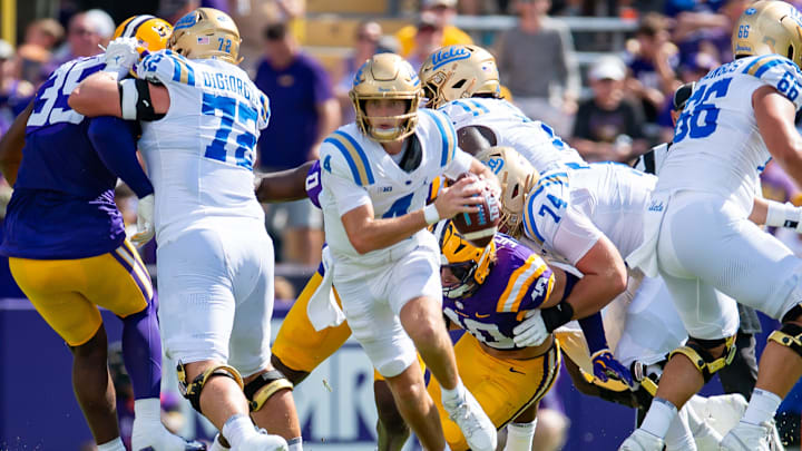 Bruins Quarterback Ethan Garbers 4 as the LSU Tigers take on UCLA at Tiger Stadium in Baton Rouge, LA. Saturday, Sept. 21, 2024.
