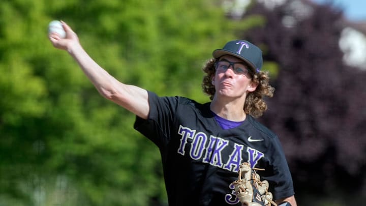 Tokay's Brock Sell delivers a pitch during a varsity baseball game at Lincoln in Stockton on Wednesday, Apr.19, 2023.

Bb Tokay Linc 009a