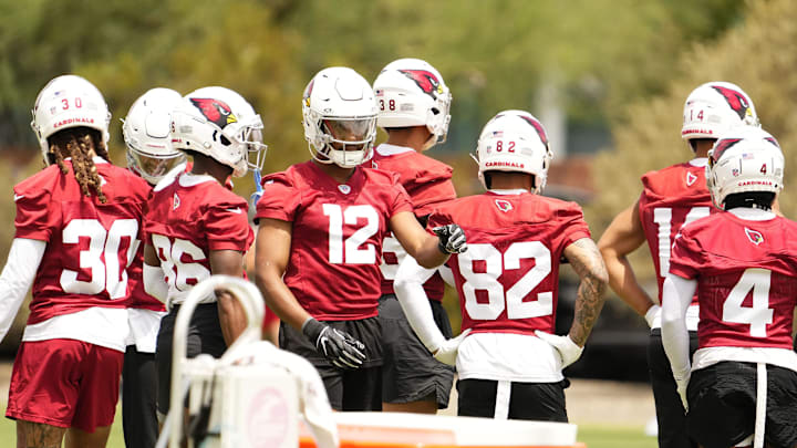Arizona Cardinals wide receiver Zay Jones (12) during organized team activities in Tempe on May 20, 2024. Arizona Cardinals wide receiver Zay Jones (12) during organized team activities in Tempe on May 20, 2024.