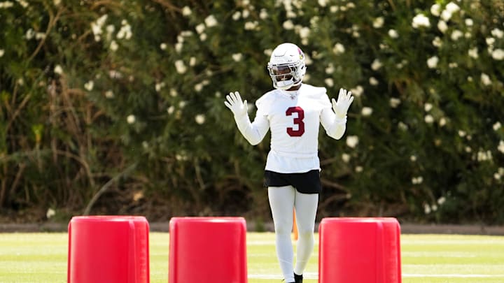 Arizona Cardinals safety Budda Baker (3) during organized team activities at the Dignity Health Arizona Cardinals Training Center in Tempe on June 3, 2024.