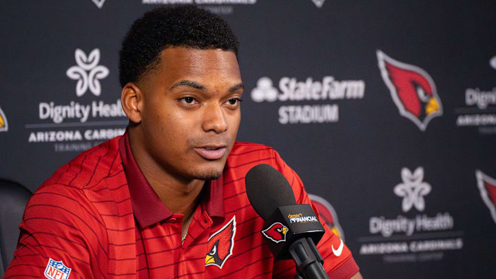 Arizona Cardinals second-round draft pick, cornerback Will Johnson speaks to the media at the Arizona Cardinals training center on May 8, 2025, in Tempe.