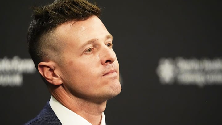 Arizona Cardinals new head coach Mike LaFleur at a news conference on Feb. 3, 2026, at Arizona Cardinals training center in Tempe.