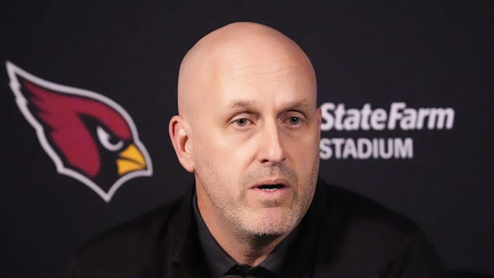 Arizona Cardinals general manager Monti Ossenfort during a pre-draft news conference on April 16, 2026, at the Arizona Cardinals training center in Tempe.