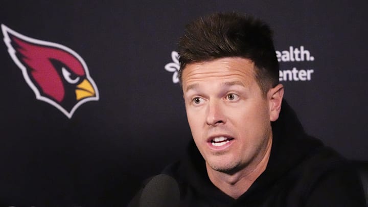Arizona Cardinals head coach Mike LaFleur during a pre-draft news conference on April 16, 2026, at the Arizona Cardinals training center in Tempe. Arizona Cardinals head coach Mike LaFleur during a pre-draft news conference on April 16, 2026, at the Arizona Cardinals training center in Tempe.
