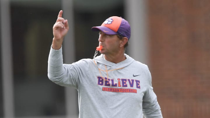 Clemson head coach Dabo Swinney during Spring Practice in Clemson, S.C. Monday, March 24, 2025.