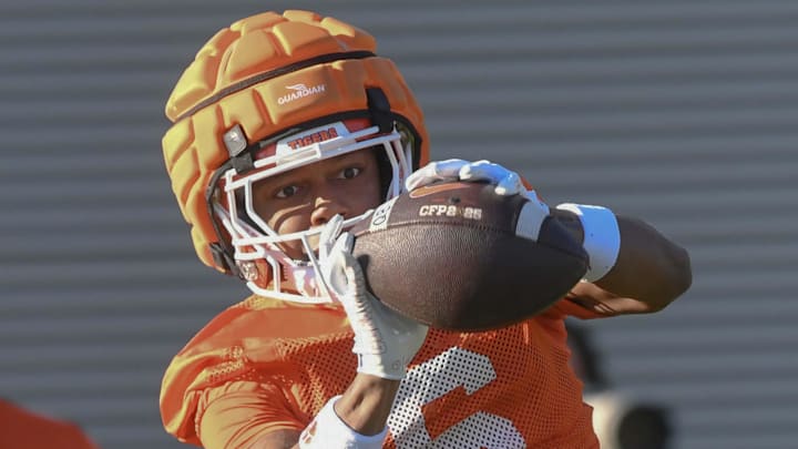 Clemson receiver Tyler Brown (6) during the first football practice at the Allen N. Reeves Football Complex at Clemson University in Clemson, S.C. Friday, February 28, 2025. Clemson receiver Tyler Brown (6) during the first football practice at the Allen N. Reeves Football Complex at Clemson University in Clemson, S.C. Friday, February 28, 2025.