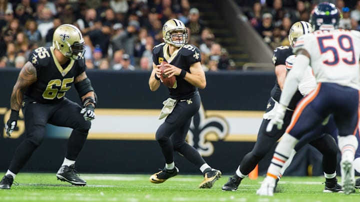 Saints quarterback Drew Brees throws a pass as The New Orleans Saints host the Chicago Bears in the Mercedes-Benz Superdome. Sunday, Oct. 29, 2017. Saints quarterback Drew Brees throws a pass as The New Orleans Saints host the Chicago Bears in the Mercedes-Benz Superdome. Sunday, Oct. 29, 2017.