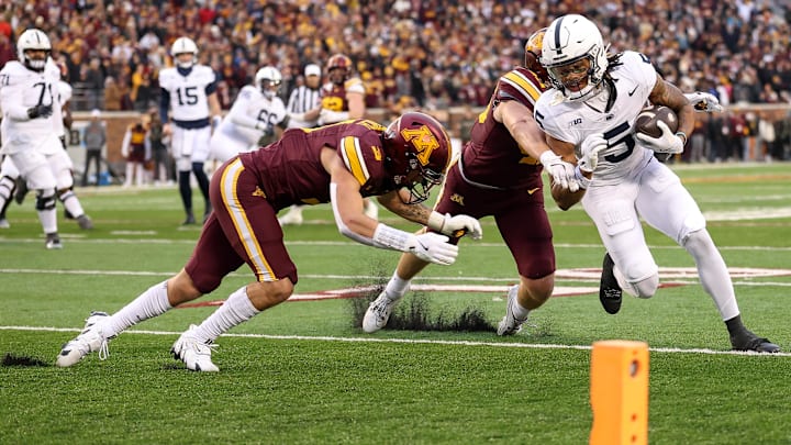 Penn State wide receiver Omari Evans runs after a catch against Minnesota during the second quarter at Huntington Bank Stadium in Minneapolis on Nov. 23, 2024. Penn State wide receiver Omari Evans runs after a catch against Minnesota during the second quarter at Huntington Bank Stadium in Minneapolis on Nov. 23, 2024.