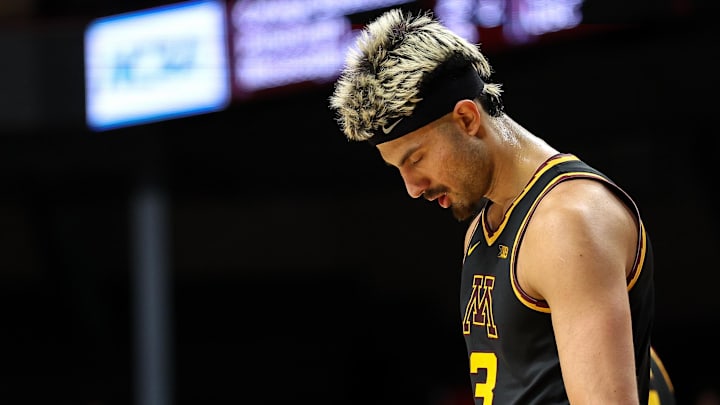 Dec 4, 2024; Minneapolis, Minnesota, USA; Minnesota Golden Gophers forward Dawson Garcia (3) reacts during the second half against the Michigan State Spartans at Williams Arena. Mandatory Credit: Matt Krohn-Imagn Images Dec 4, 2024; Minneapolis, Minnesota, USA; Minnesota Golden Gophers forward Dawson Garcia (3) reacts during the second half against the Michigan State Spartans at Williams Arena. Mandatory Credit: Matt Krohn-Imagn Images