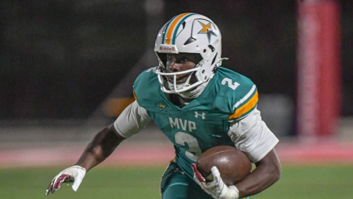 Mountain View Preparatory junior Jaylen McGill (2) runs against Woodruff High during the second quarter at Newberry College Bailey Memorial Stadium in Newberry, S.C. Friday, October 18, 2024.