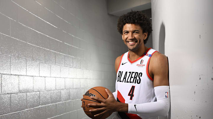 Sep 30, 2024; Portland, Oregon, USA; Portland Trail Blazers guard Matisse Thybulle (4). Mandatory Credit: Troy Wayrynen-Imagn Images