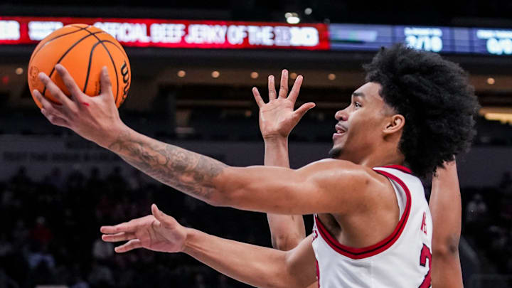 Rutgers Scarlet Knights guard Dylan Harper goes up for a basket in a first round game