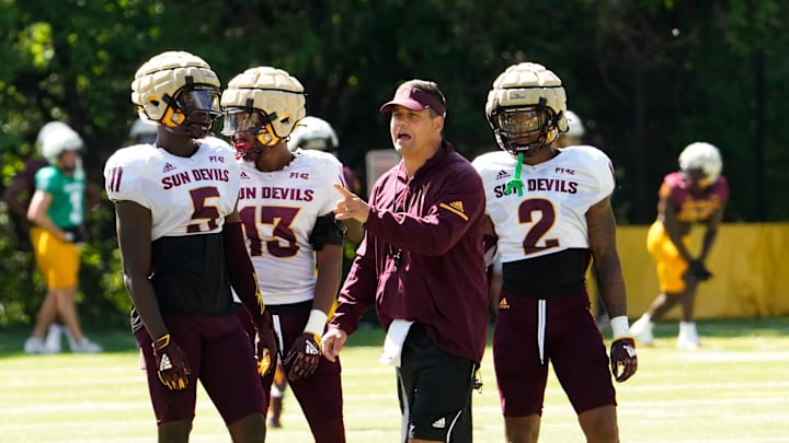 Arizona State Defensive Coordinator Brian Ward during workouts at Camp Tontozona in Payson on Aug. 10, 2023. Arizona State Defensive Coordinator Brian Ward during workouts at Camp Tontozona in Payson on Aug. 10, 2023.