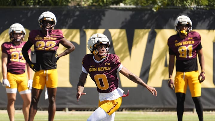 Arizona State wide receiver Jordyn Tyson during spring practice at Kajakawa Practice fields on April 16, 2025, in Tempe.