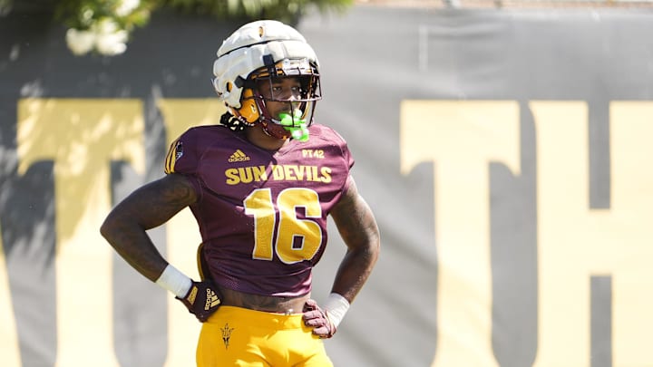 Arizona State wide receiver Jaren Hamilton during spring practice at Kajakawa Practice fields on April 16, 2025, in Tempe.