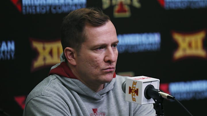 Iowa State men's basketball head coach Iowa State Cyclones men's basketball head coach T. J. Otzelberger talks to media after NCAA men's basketball selection show at Hilton Coliseum on Sunday, March 17, 2024, in Ames, Iowa