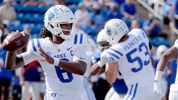Duke quarterback Maalik Murphy (6) passes the ball during the MTSU Homecoming game, on Saturday, Sept. 21, 2024.