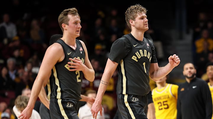 Purdue Boilermakers forward Caleb Furst (1) celebrates during the second half against the Minnesota Golden Gophers Purdue Boilermakers forward Caleb Furst (1) celebrates during the second half against the Minnesota Golden Gophers