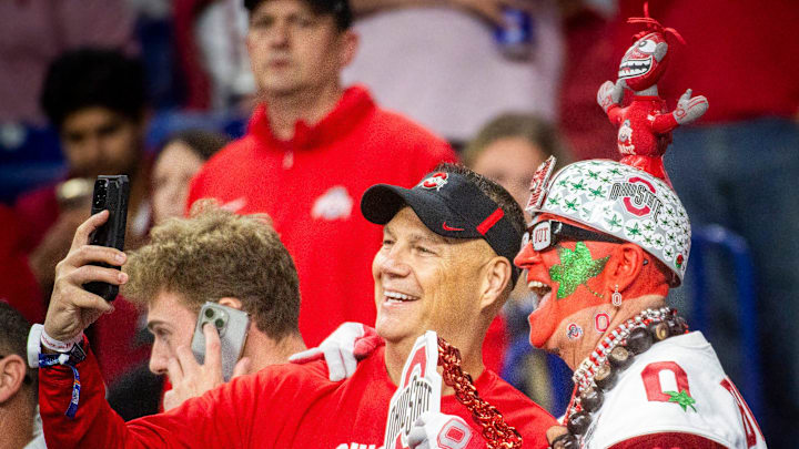 Ohio State fans before the Indiana versus Ohio State Big Ten Championship football game at Lucas Oil Stadium on Saturday, Dec. 6, 2025.