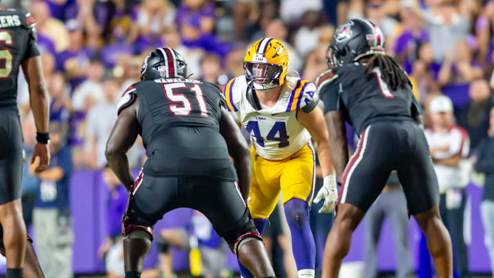 Jack Pyrun 44, LSU Tigers take on the South Carolina Gamecocks. October 11, 2025; Baton Rouge, Louisiana, USA; at Tiger Stadium.