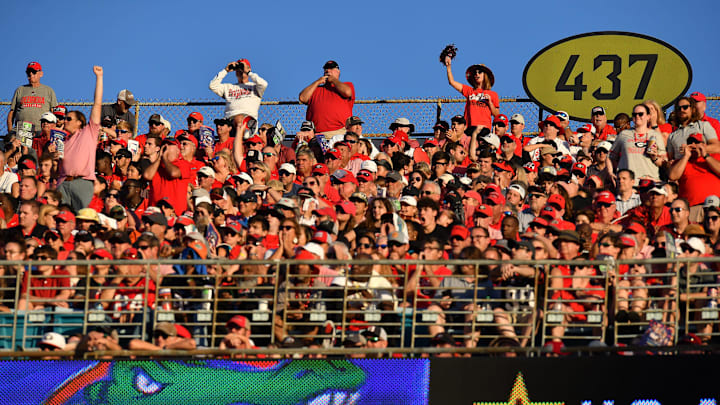 Fans in the upper deck of the east stands cheer on the Bulldogs during third quarter action of the annual Florida vs Georgia football game at EverBank Stadium in Jacksonville, FL, Saturday, October 27, 2023. Georgia walked away with a final score of 43 to 20. [Bob Self/Florida Times-Union]