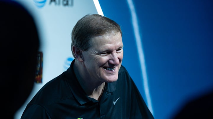 Oregon Ducks men’s basketball coach Dana Altman makes an appearance at the NCAA Men’s Final Four Fan Fest at the Phoenix Convention Center on April 7, 2024, in Phoenix.