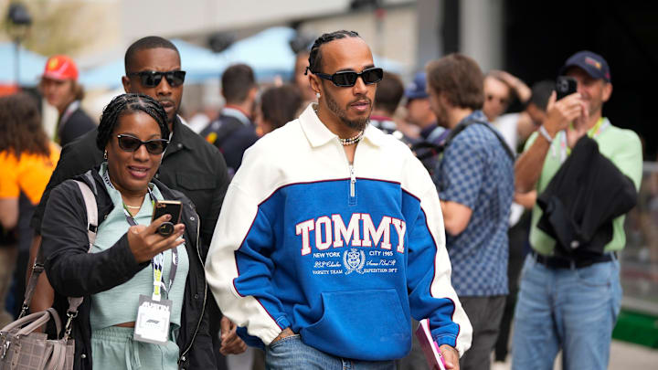 Mercedes AMG Petronas Motorsport driver Lewis Hamilton of Team Great Britain arrives at the Formula 1 Pirelli United States Grand Prix at Circuit of the Americas Friday October 18, 2024.