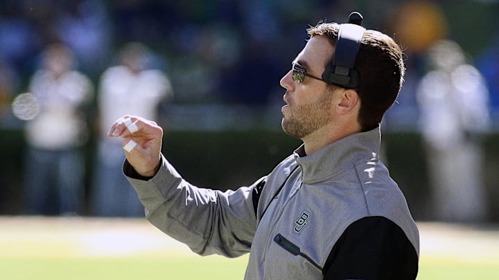 Nov 19, 2016; Waco, TX, USA; Baylor Bears offensive coordinator Kendal Briles on the sidelines during the second quarter against the Kansas State Wildcats at McLane Stadium. Mandatory Credit: Ray Carlin-Imagn Images
