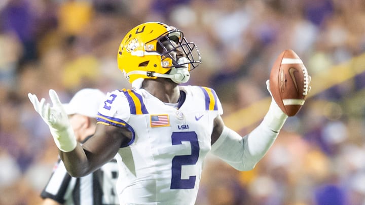 LSU's Ovie Oghoufo recovers a fumble against Army.