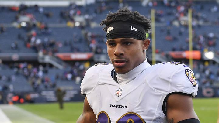 Nov 21, 2021; Chicago, Illinois, USA; Baltimore Ravens safety Ar'Darius Washington (29) leaves the field after the game against the Chicago Bears at Soldier Field.