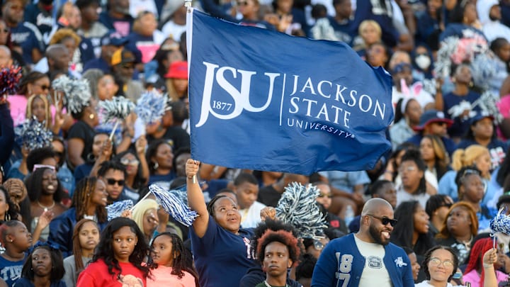 Tiger fans show their colors during the Jackson State University homecoming game against Alabama State University on Saturday, October 14, 2023, at Mississippi Veterans Memorial Stadium in Jackson, Mississippi. Tiger fans show their colors during the Jackson State University homecoming game against Alabama State University on Saturday, October 14, 2023, at Mississippi Veterans Memorial Stadium in Jackson, Mississippi.