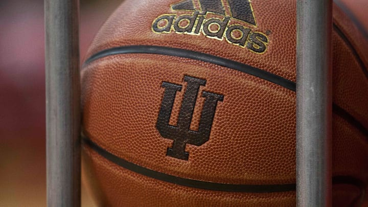 Basketball showing the IU logo. Basketball showing the IU logo.