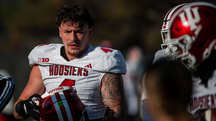 Indiana's Aiden Fisher (4) during spring football practice on Thursday, April 10, 2025.