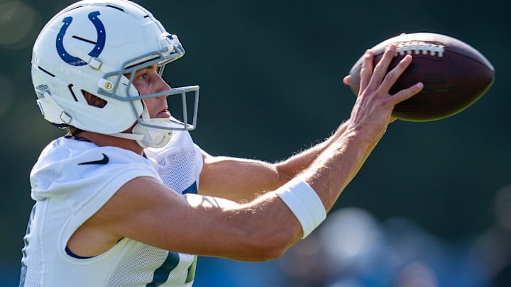 Indianapolis Colts wide receiver Alec Pierce (14) pulls in a catch Wednesday, July 23, 2025, during the first day of training camp held at Grand Park in Westfield. Indianapolis Colts wide receiver Alec Pierce (14) pulls in a catch Wednesday, July 23, 2025, during the first day of training camp held at Grand Park in Westfield.