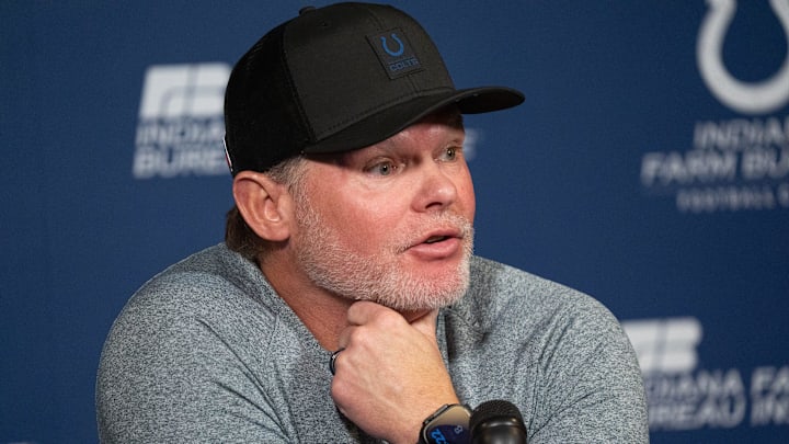 Indianapolis Colts General Manager Chris Ballard speaks with media Thursday, Jan. 8, 2026, at the Colts practice facility in Indianapolis.